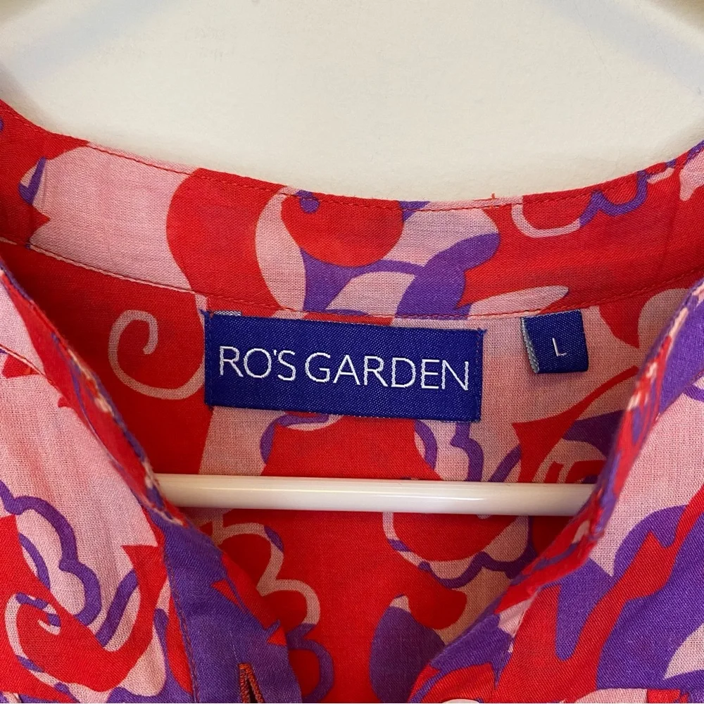 RO’S GARDEN Tyler Abstract Print Cotton Mini Shirt Dress Red/Purple Sz Large - Picture 5 of 16
